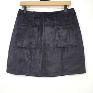 NEW Black Faux Suede Mini Skirt Womens 10 Clean Girl Dark Academia Goth Grunge